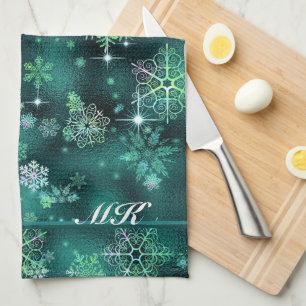 Prettiest Snowflakes Pattern Green ID846 Tea Towel