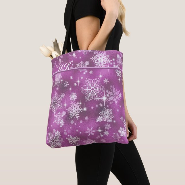 Prettiest Snowflakes Pattern Orchid Pink ID846 Tote Bag (Close Up)