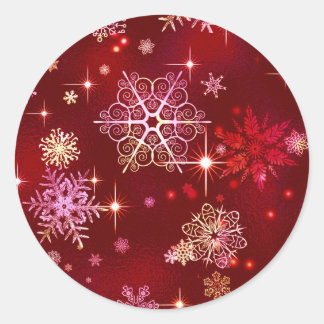 Prettiest Snowflakes Pattern Red ID846 Classic Round Sticker