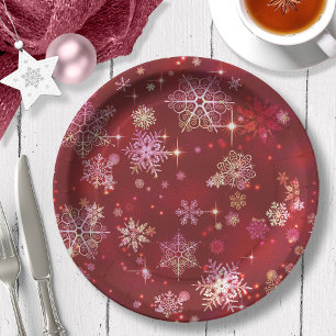 Prettiest Snowflakes Pattern Red ID846 Paper Plate