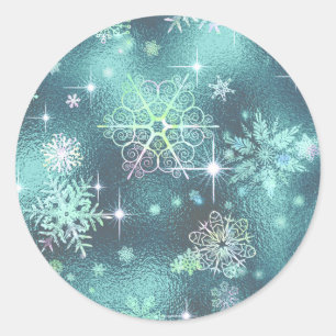 Prettiest Snowflakes Pattern Teal ID846 Classic Round Sticker