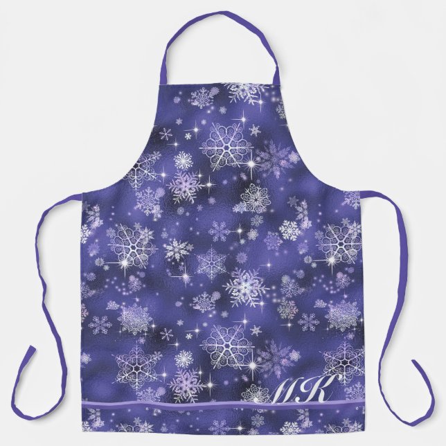 Prettiest Snowflakes Pattern Violet ID846 Apron (Front)