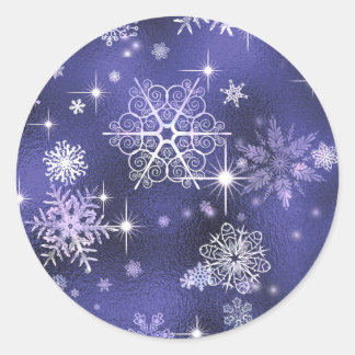 Prettiest Snowflakes Pattern Violet ID846 Classic Round Sticker