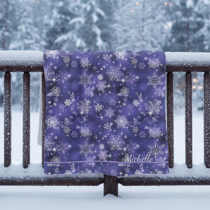 Prettiest Snowflakes Pattern Violet ID846 Fleece Blanket