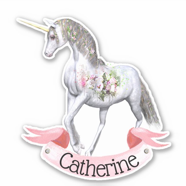 Prettiest unicorn floral girls name magical theme (Front)