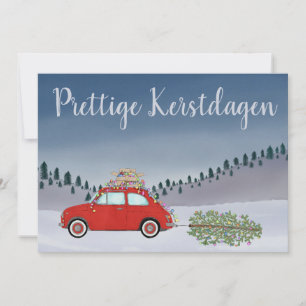 Prettige Kerstdagen Dutch Christmas Red Fiat 500  Holiday Card
