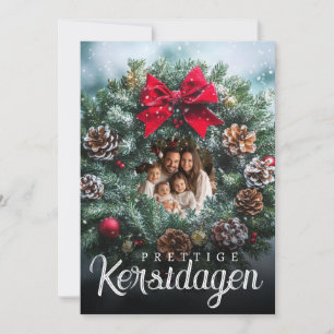 Prettige Kerstdagen Foto Kerstkrans Dennenappels Holiday Card