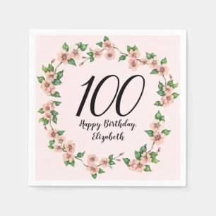 Pretty 100th birthday blush pink floral napkin