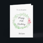 Pretty 14th Birthday Daughter Card<br><div class="desc">A watercolor laurel and pink flowers pretty Happy 14th Birthday daughter card, which you will be able to easily personalise the front with her name. The inside message of this pretty birthday card reads a heartfelt message, which you can also personalise if you wanted. The back has the same watercolor...</div>