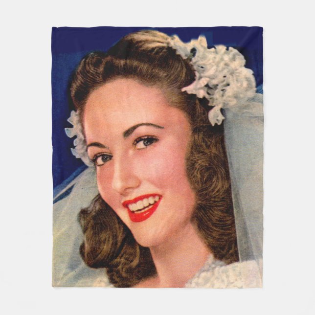 pretty 1940s bride fleece blanket (Front)