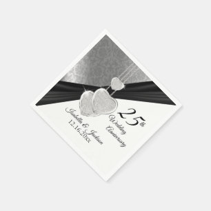 Pretty 25th Silver Wedding Anniversary Design Napkin