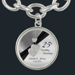 Pretty 25th Silver Wedding Anniversary Keepsake Bracelet<br><div class="desc">Personalise Charm. 25th Silver Wedding Anniversary Keepsake. ⭐This Product is 100% Customisable. Graphics and / or text can be added, deleted, moved, resized, changed around, rotated, etc... 99% of my designs in my store are done in layers. This makes it easy for you to resize and move the graphics and...</div>