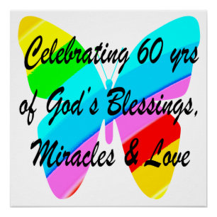 PRETTY 60TH BIRTHDAY RAINBOW BUTTERFLY DESIGN POSTER