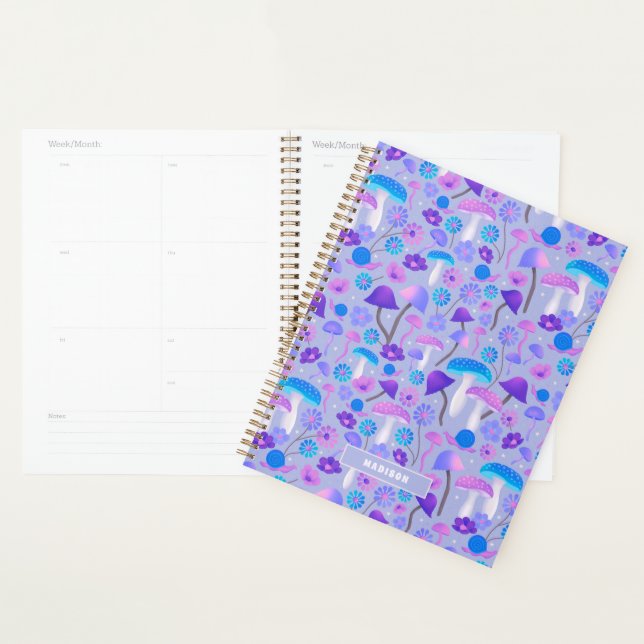 Pretty 70s Mushrooms Snail Turquoise Blue Purple Planner (Display)