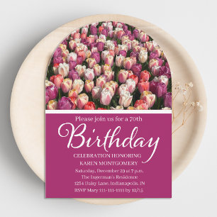 Pretty 70th Birthday Party Tulips Invitation