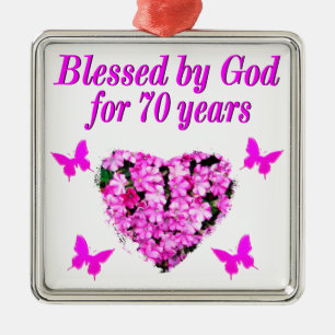 PRETTY 70TH PINK FLORAL BIRTHDAY DESIGN METAL TREE DECORATION