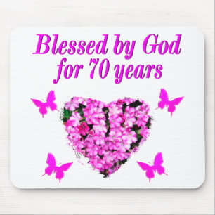 PRETTY 70TH PINK FLORAL BIRTHDAY DESIGN MOUSE MAT