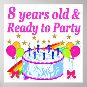 PRETTY 8TH BIRTHDAY PARTY CELEBRATION POSTER