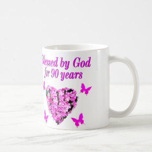 PRETTY 90TH BIRTHDAY FLORAL COFFEE MUG