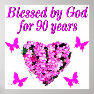 PRETTY 90TH BIRTHDAY FLORAL POSTER