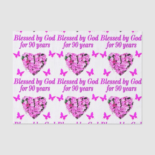 PRETTY 90TH BIRTHDAY FLORAL TISSUE PAPER (Front)