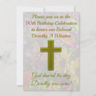 PRETTY 90TH BIRTHDAY GOLD FLORAL INVITATION