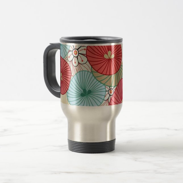 Pretty Abract Colorful Busy Floral Pattern Travel Mug (Front Left)
