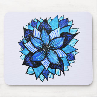 Pretty Abstract Blue Mandala Like Flower Drawing Mouse Mat