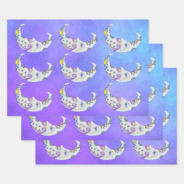 Pretty Abstract Crescent Moons Geometric Shapes Wrapping Paper Sheet (Set)