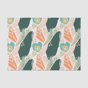 Pretty Abstract Floral Pattern Aqua Green Orange Tissue Paper