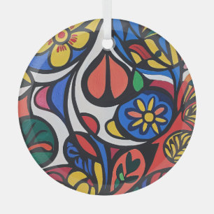 Pretty Abstract Flower Glass Ornament