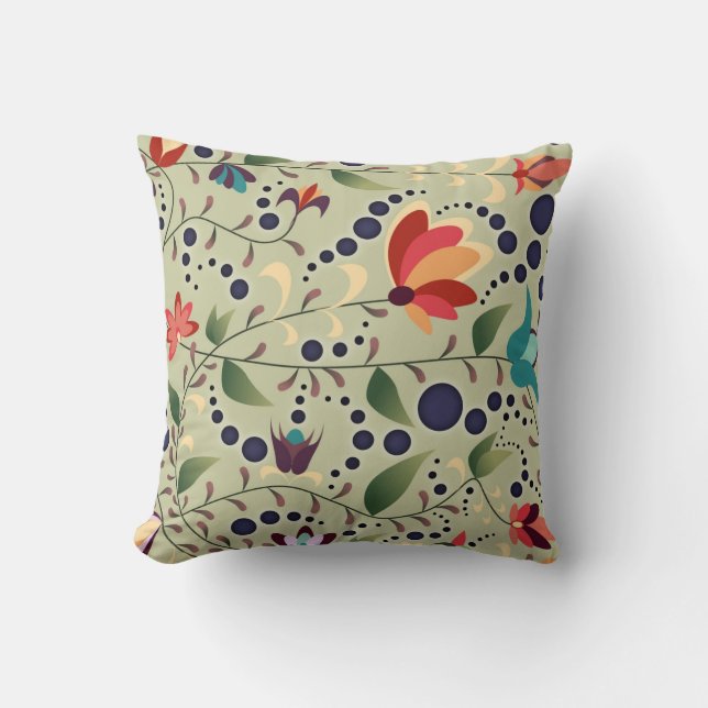 Pretty Abstract Flower Pattern on Sage Green Cushion (Front)