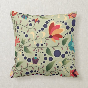 Pretty Abstract Flower Pattern on Sage Green Cushion