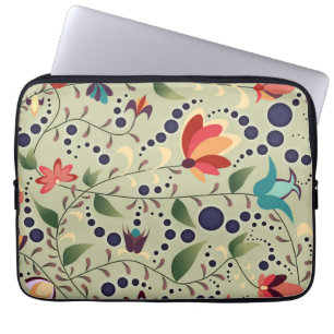 Pretty Abstract Flower Pattern on Sage Green Laptop Sleeve