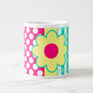 Pretty Abstract Girly Gingham Polka Dots Pattern Large Coffee Mug
