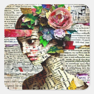 Pretty Abstract Lady Typography Art Square Sticker
