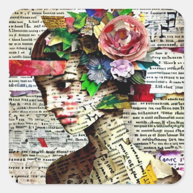 Pretty Abstract Lady Typography Art Square Sticker (Front)