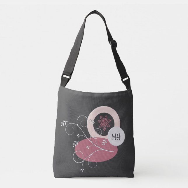 Pretty Abstract Leaves Grey/ Pink Tote Bag (Front)