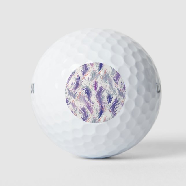 Pretty Abstract Modern Floral Feather Pattern Golf Balls (Front)