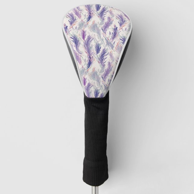 Pretty Abstract Modern Floral Feather Pattern Golf Head Cover (Front)