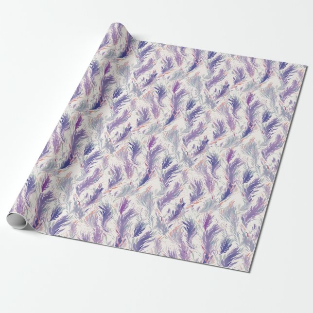 Pretty Abstract Modern Floral Feather Pattern Wrapping Paper (Unrolled)