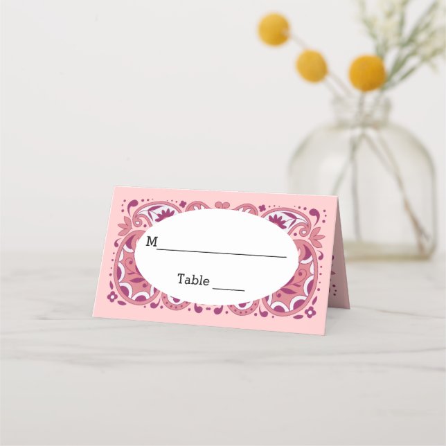 Pretty Abstract Paisley Pattern Shades of Pink Place Card (Front)