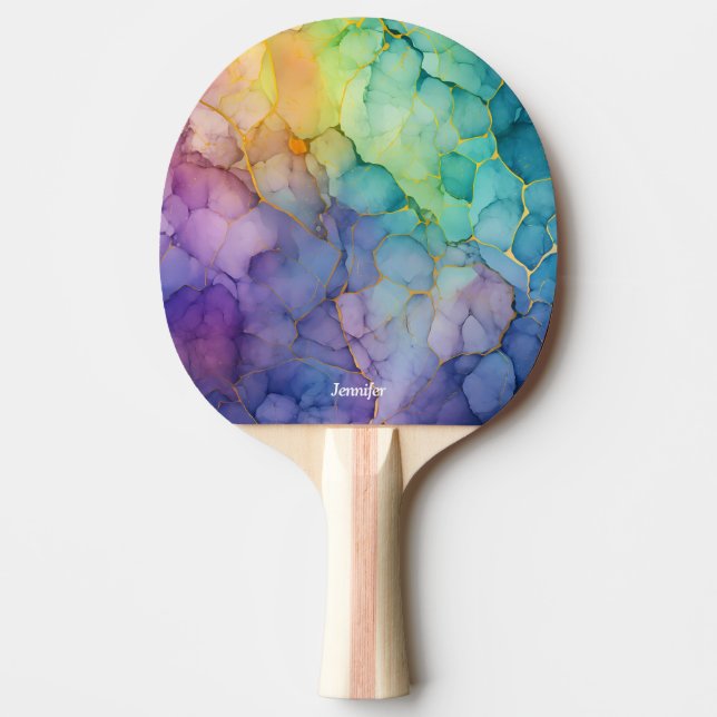 Pretty Abstract Ping Pong Paddle with Name (Front)