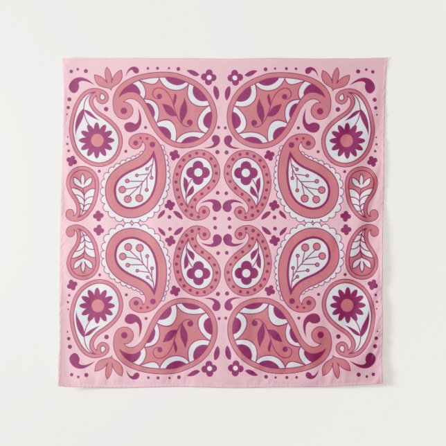 Pretty Abstract Pink White Paisley Tear Drops Tapestry (Front)