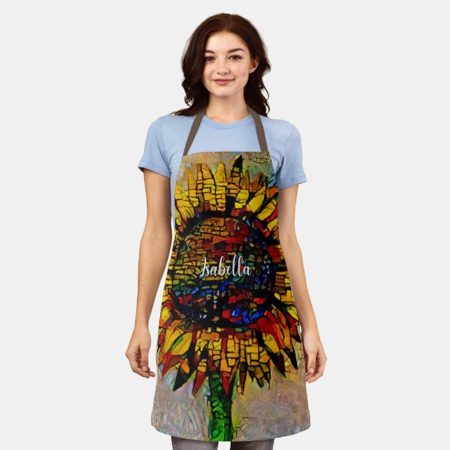 Pretty Abstract Sunflower Painting Apron (Worn)