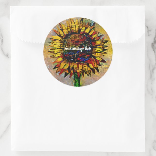 Pretty Abstract Sunflower Painting Classic Round Sticker (Bag)