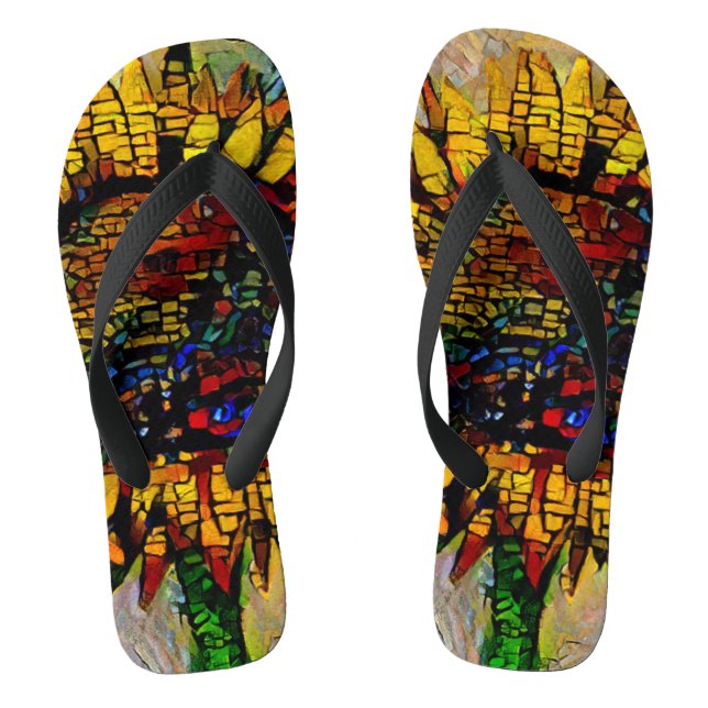 Pretty Abstract Sunflower Painting Flip Flops (Footbed)