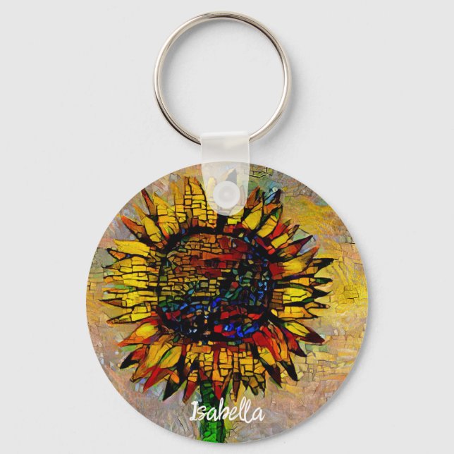 Pretty Abstract Sunflower Painting Key Ring (Front)