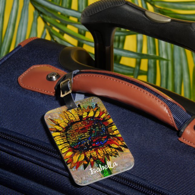 Pretty Abstract Sunflower Painting Luggage Tag (Front Insitu 1)