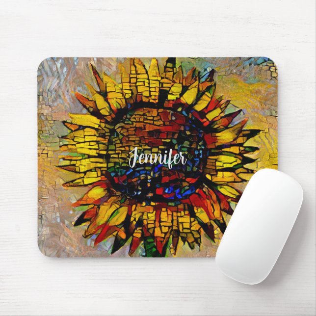 Pretty Abstract Sunflower Painting Mouse Mat (With Mouse)